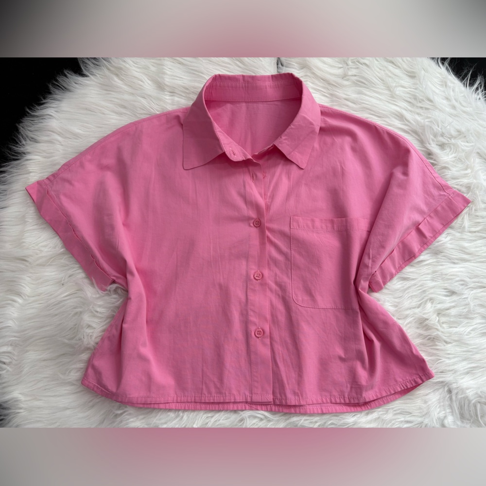 Pink Crop Button-Up Shirt Size M